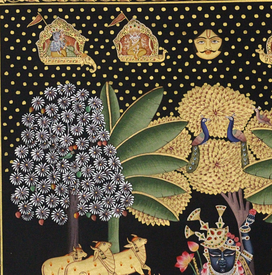 Shrinathji Pichwai Painting with Cows Under Kadamba Tree