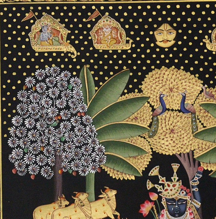 Shrinathji Pichwai Painting with Cows Under Kadamba Tree