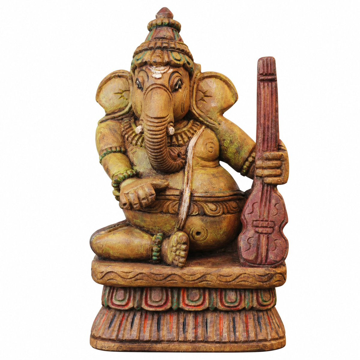 Handcrafted Sitting Wooden Ganesha Playing Violin