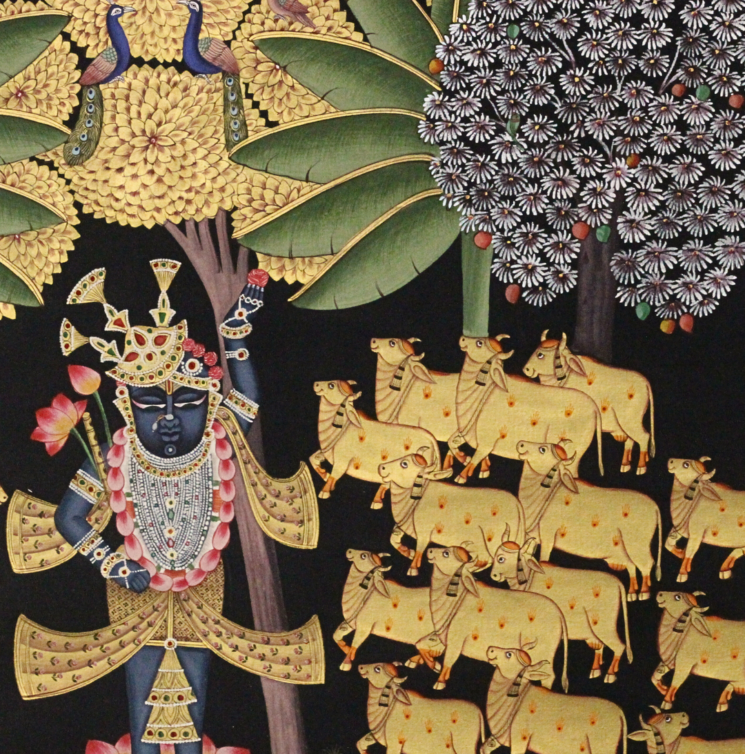 Shrinathji Pichwai Painting with Cows Under Kadamba Tree
