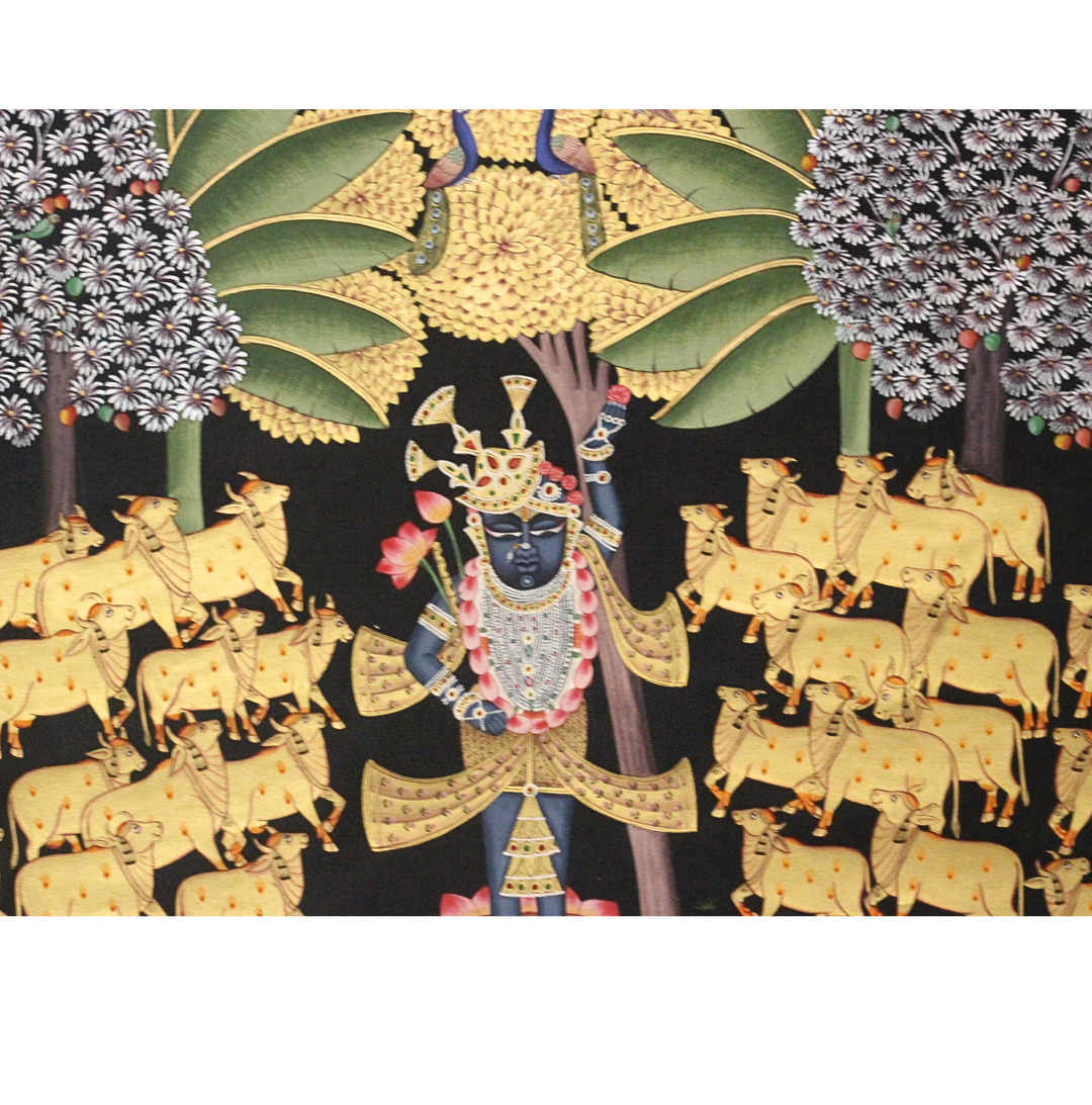 Shrinathji Pichwai Painting with Cows Under Kadamba Tree