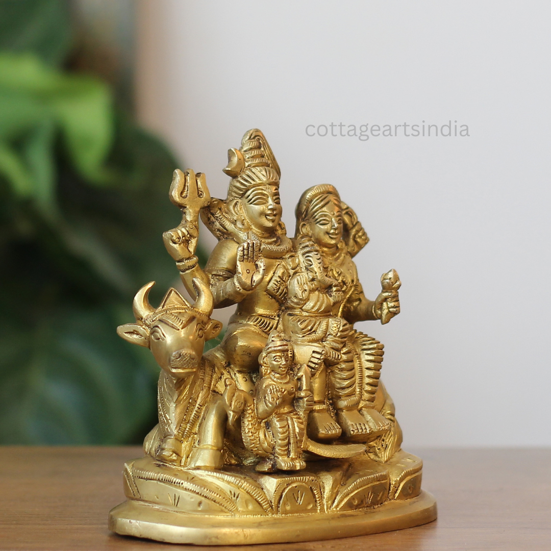 Handcrafted Brass Shiva Parivar Idol – Lord Shiva, Parvati, Ganesha & Kartikeya Family Statue