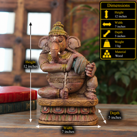Handcrafted Sitting Wooden Ganesha Playing Manjira