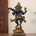 Brass Dancing Ganesha Statue Black and Gold Finish-13"