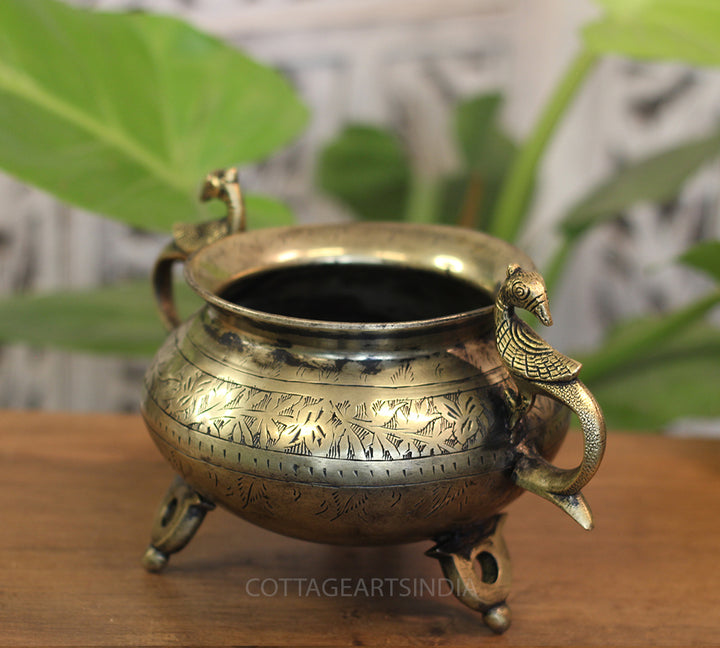 Brass Vintage Carved Planter