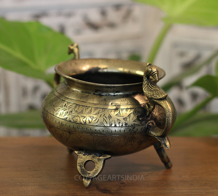 Brass Vintage Carved Planter