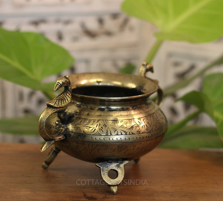 Brass Vintage Carved Planter