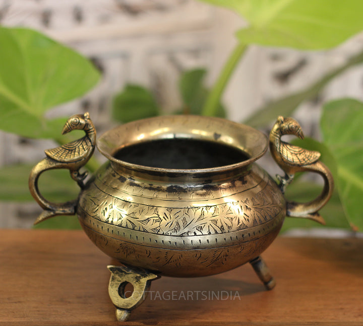 Brass Vintage Carved Planter