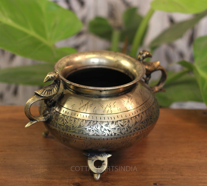 Brass Vintage Carved Planter