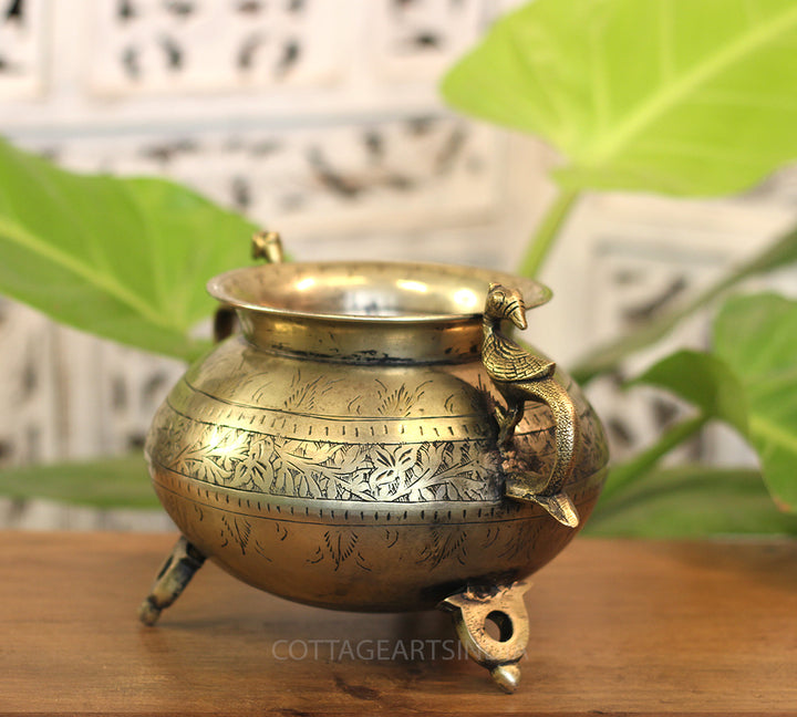 Brass Vintage Carved Planter