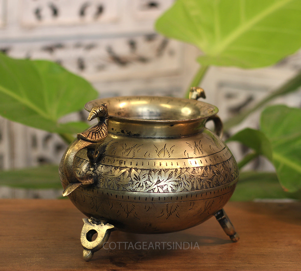 Brass Vintage Carved Planter