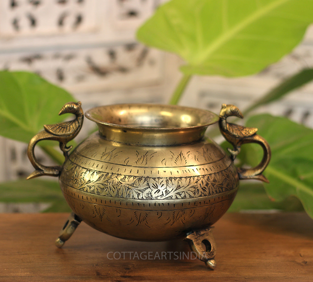 Brass Vintage Carved Planter
