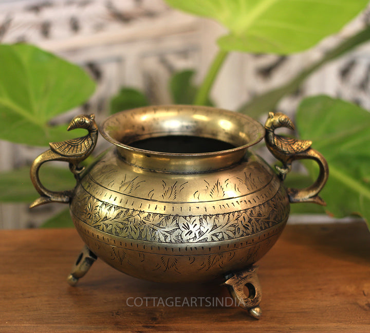 Brass Vintage Carved Planter