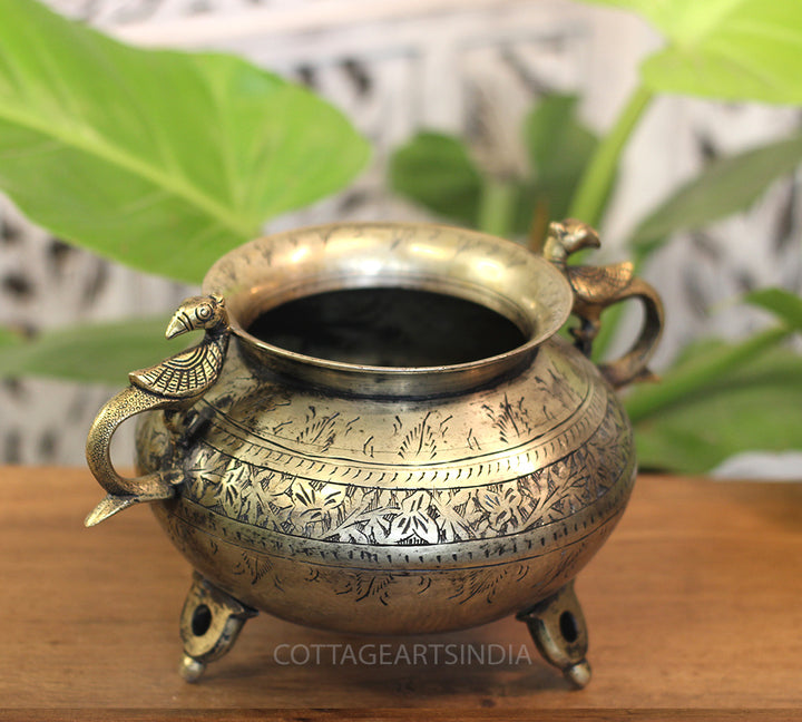 Brass Vintage Carved Planter