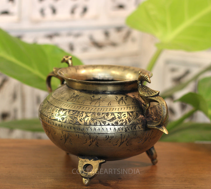 Brass Vintage Carved Planter
