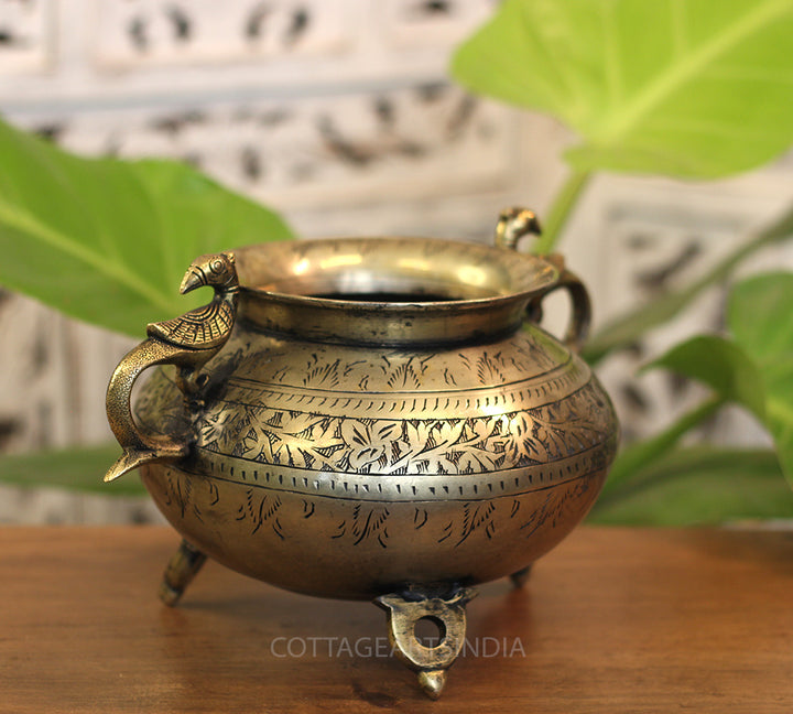 Brass Vintage Carved Planter