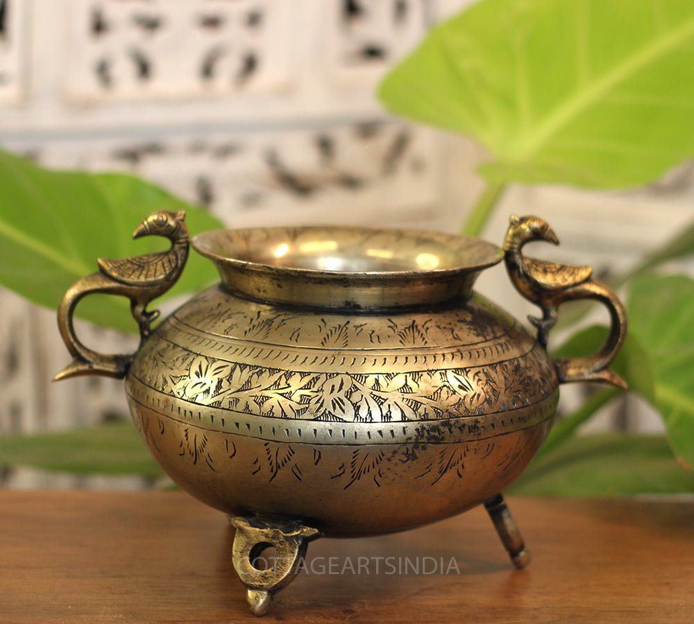 Brass Vintage Carved Planter