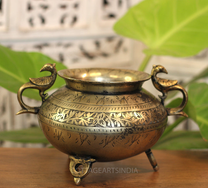 Brass Vintage Carved Planter