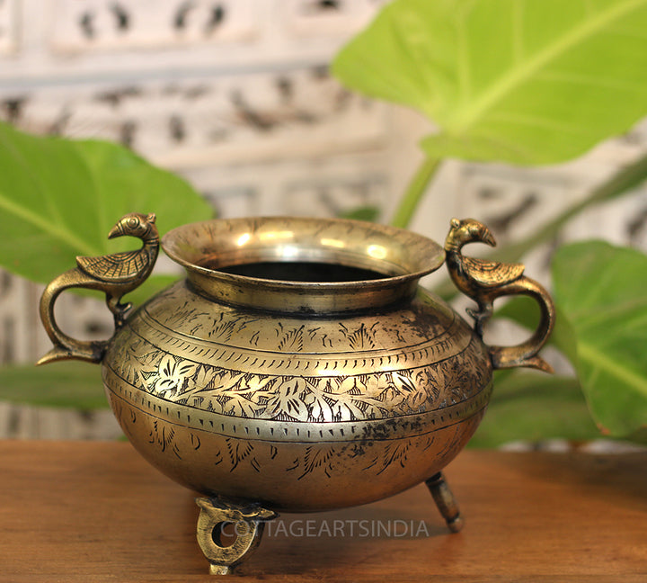Brass Vintage Carved Planter