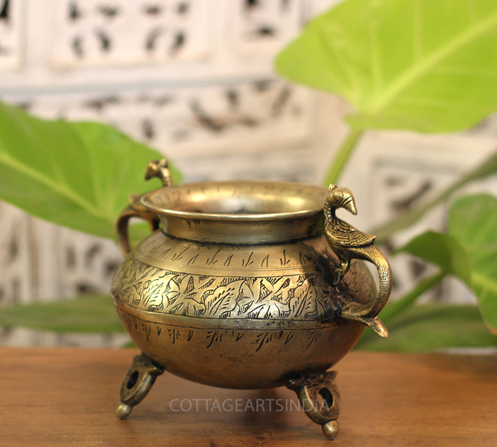 Brass Vintage Carved Planter