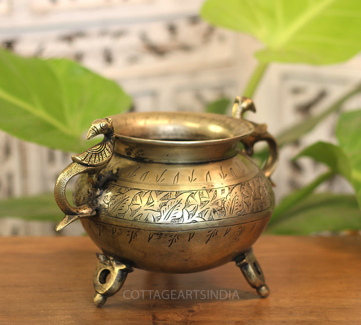 Brass Vintage Carved Planter