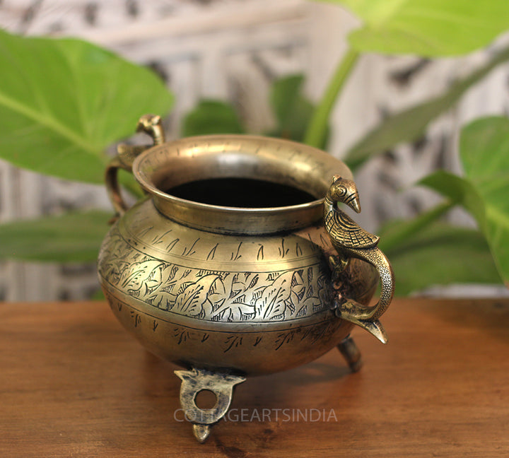 Brass Vintage Carved Planter
