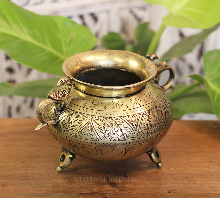 Brass Vintage Carved Planter