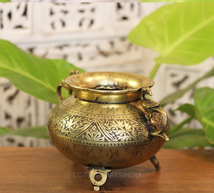 Brass Vintage Carved Planter