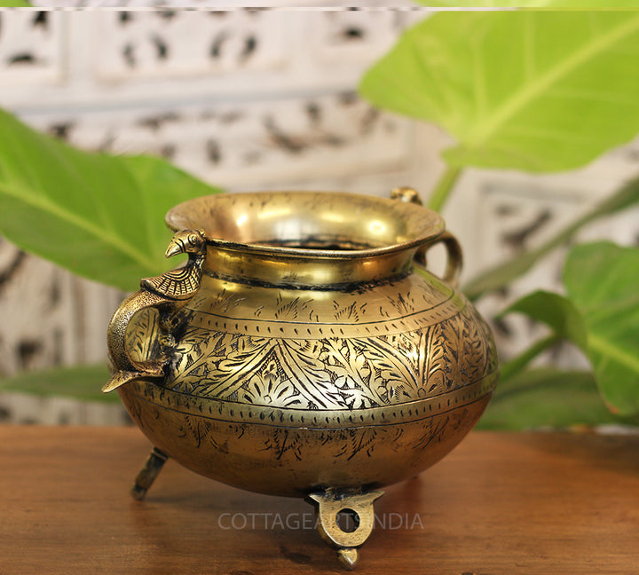 Brass Vintage Carved Planter
