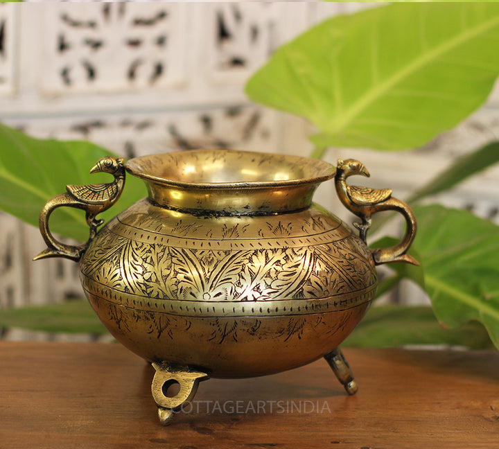 Brass Vintage Carved Planter