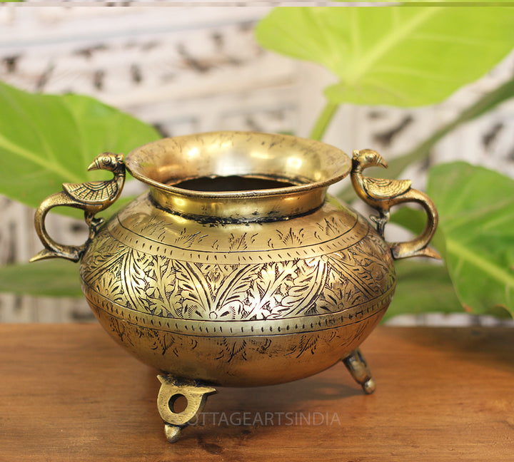 Brass Vintage Carved Planter