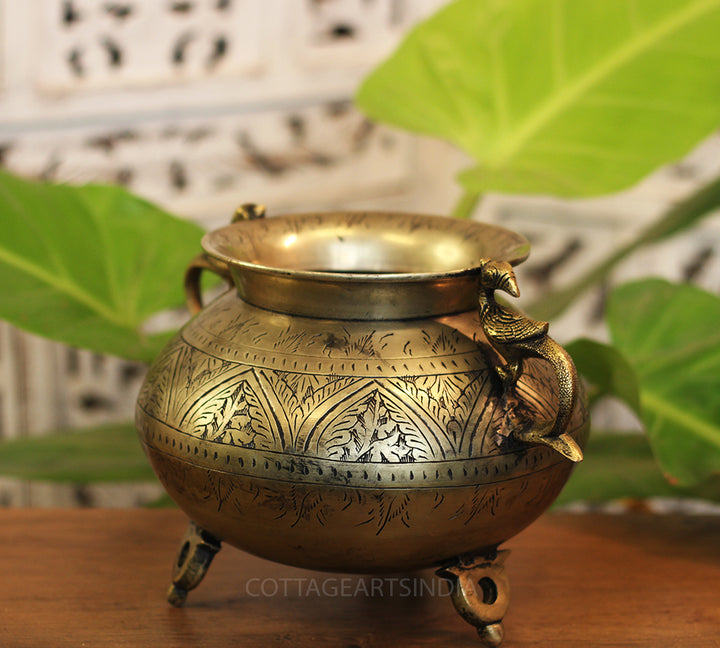 Brass Vintage Carved Planter