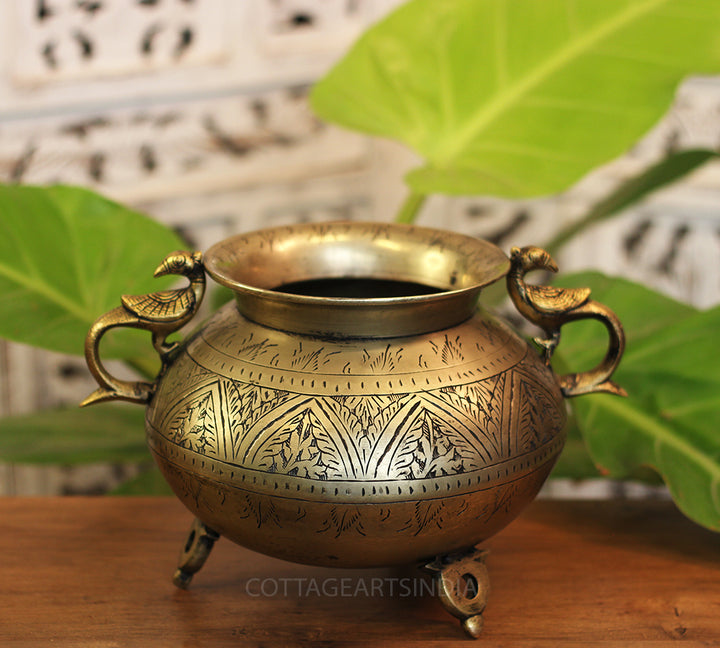Brass Vintage Carved Planter