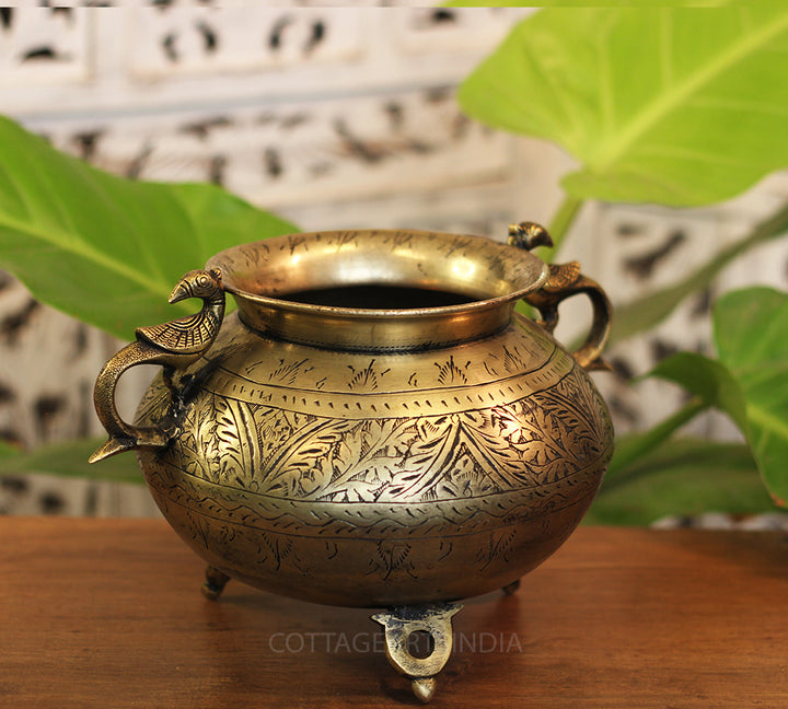 Brass Vintage Carved Planter