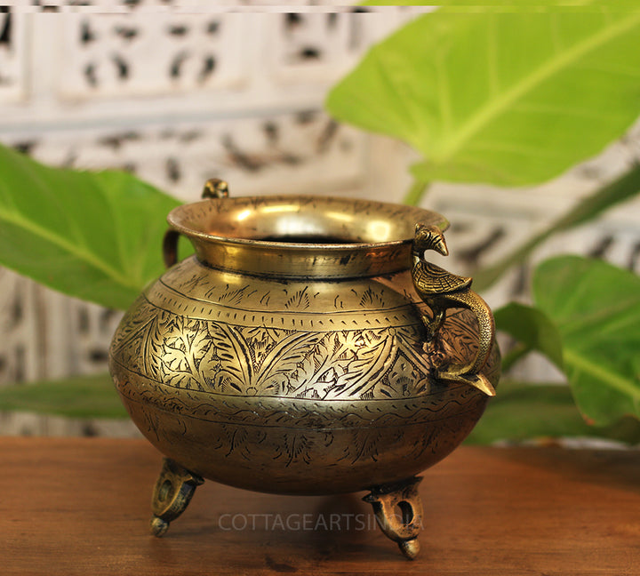 Brass Vintage Carved Planter