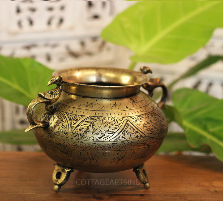 Brass Vintage Carved Planter