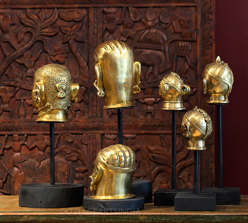 Set of Six -Brass Mukhlingams and Gauri Head
