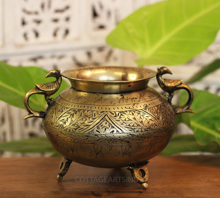 Brass Vintage Carved Planter