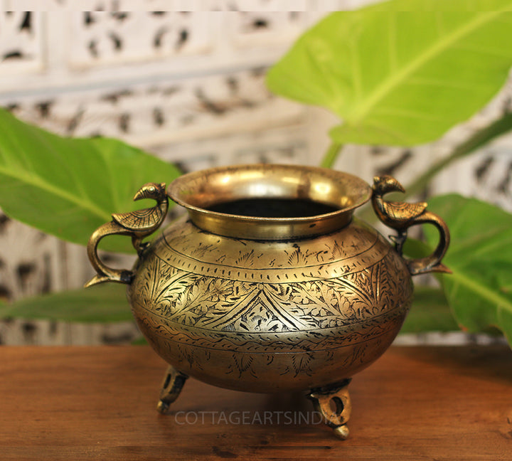 Brass Vintage Carved Planter
