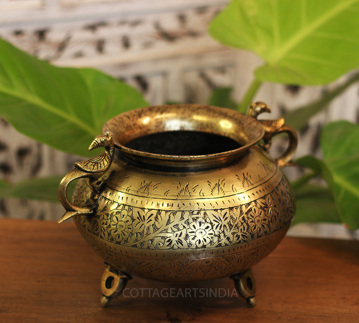 Brass Vintage Carved Planter