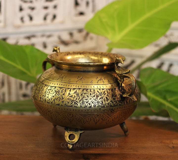 Brass Vintage Carved Planter