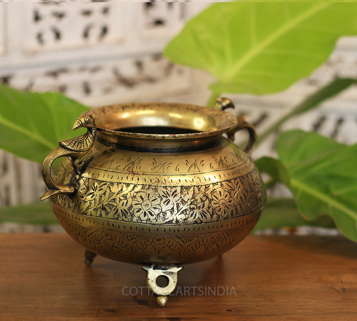Brass Vintage Carved Planter