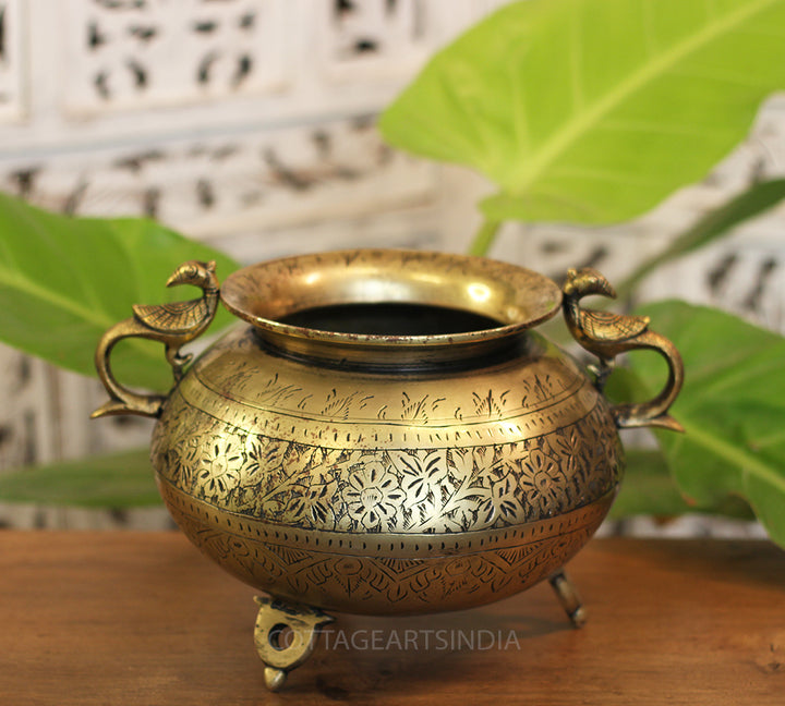 Brass Vintage Carved Planter