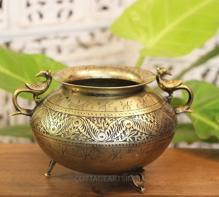 Brass Vintage Carved Planter