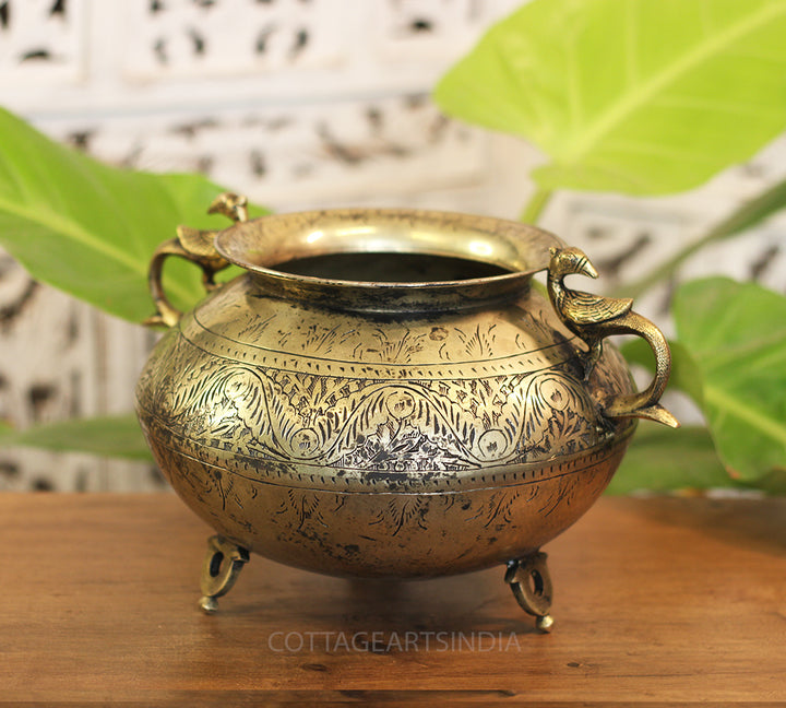 Brass Vintage Carved Planter