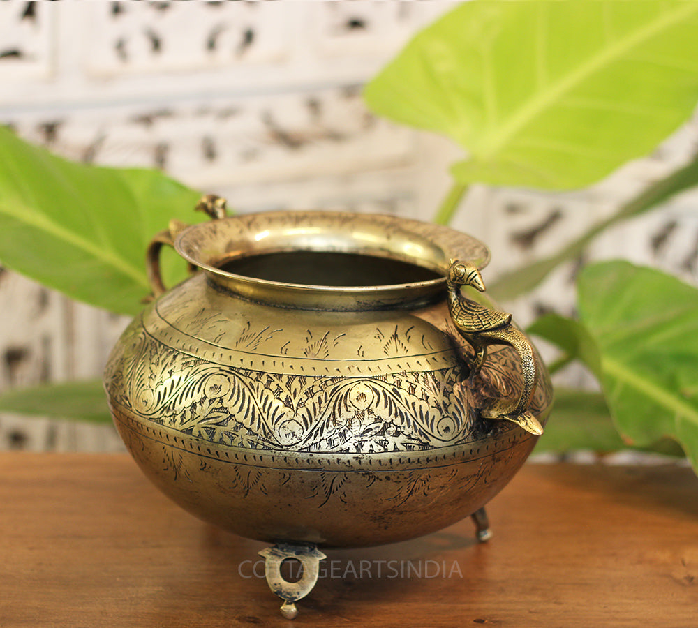 Brass Vintage Carved Planter