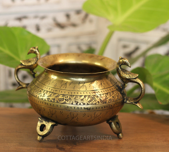 Brass Vintage Carved Planter