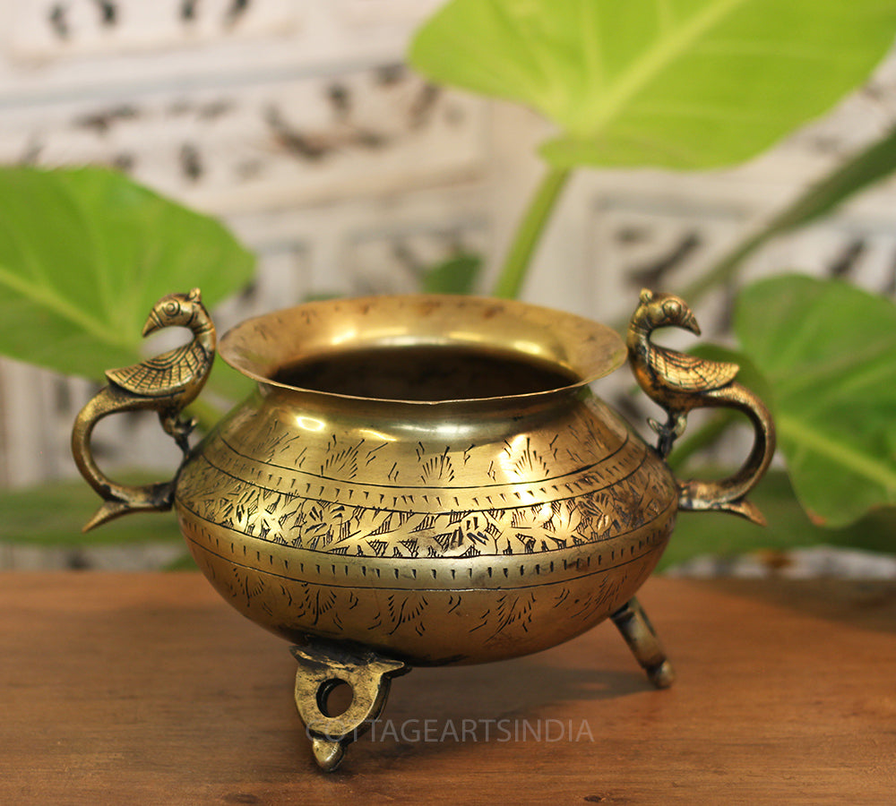 Brass Vintage Carved Planter