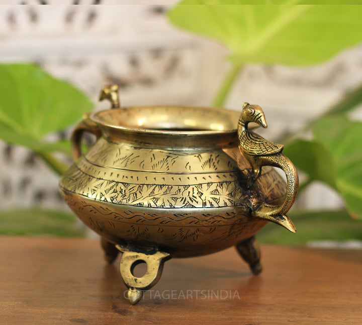 Brass Vintage Carved Planter