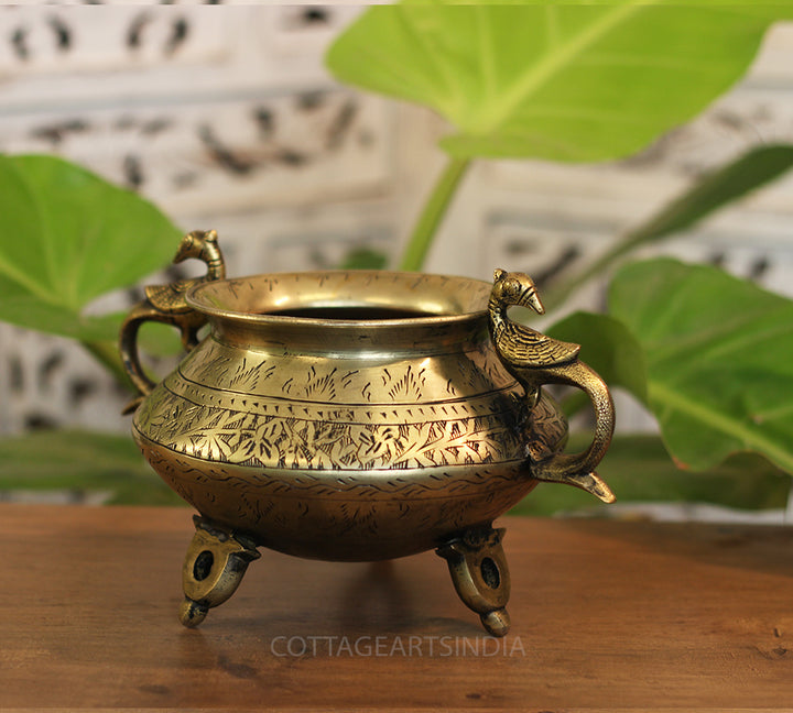 Brass Vintage Carved Planter